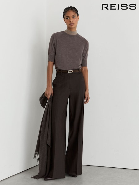 Mocha Brown - Reiss Suzzie Merino Wool Crew-neck T-shirt