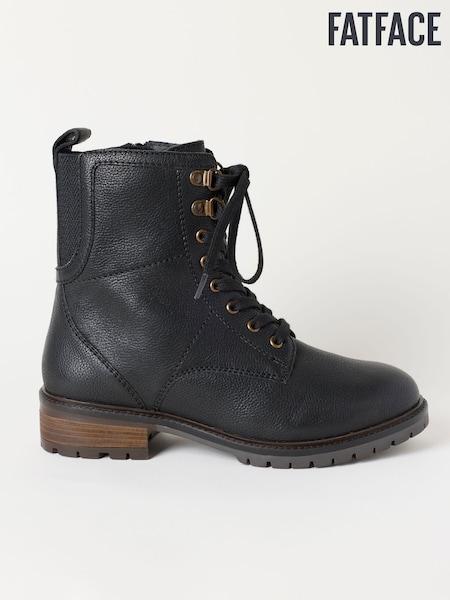 Black - Fatface Leather Wide Fit Ankle Boot
