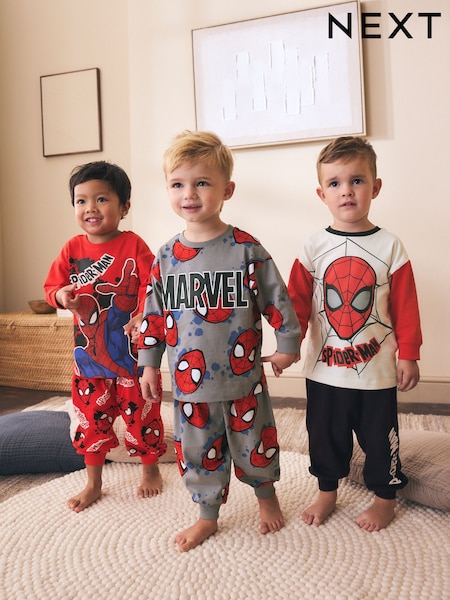 Red/Black/Grey - Spiderman Long Sleeve Jogger Pyjamas 3 Pack (12mths-10yrs)