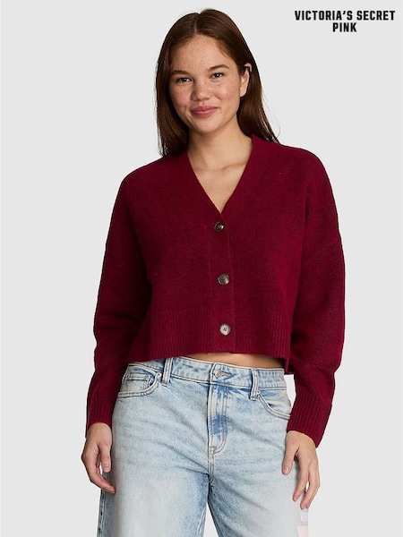 Red Lacquer - Victoria's Secret Pink Cropped V-neck Cardigan