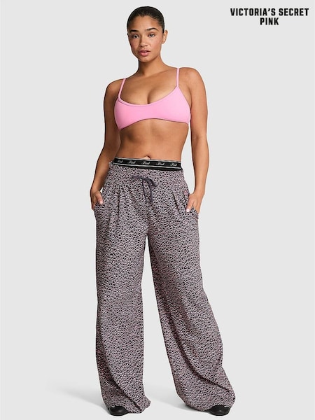 Twilight Grey Leopard - Victoria's Secret Pink Woven Wide Leg Trousers
