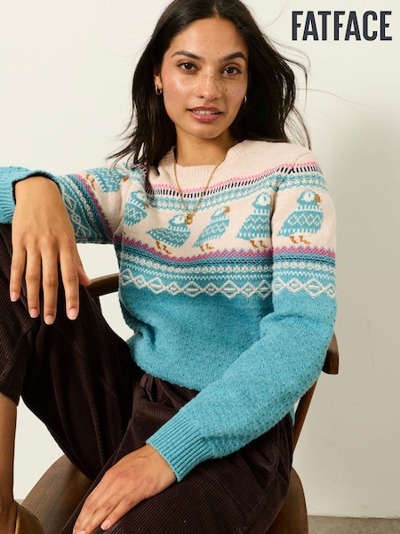Light Teal - Fatface Fairisle Knitted Crew Neck Christmas Jumper