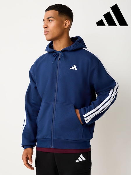 Blue - Regular Adidas Essentials 3-stripes Fleece Full-zip Hoodie