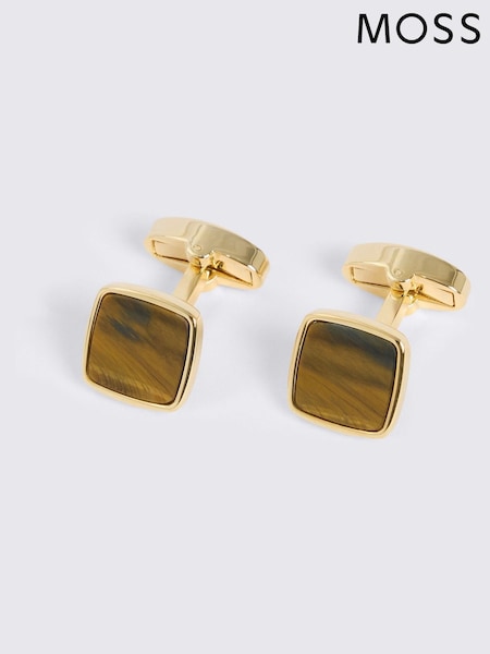 Gold Tiger Eye - Regular Moss Square Cufflinks
