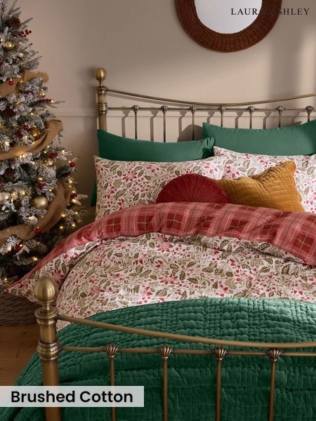 Laura Ashley Christmas Astley Floral Brushed Cotton Duvet Cover And Pillowcase Set