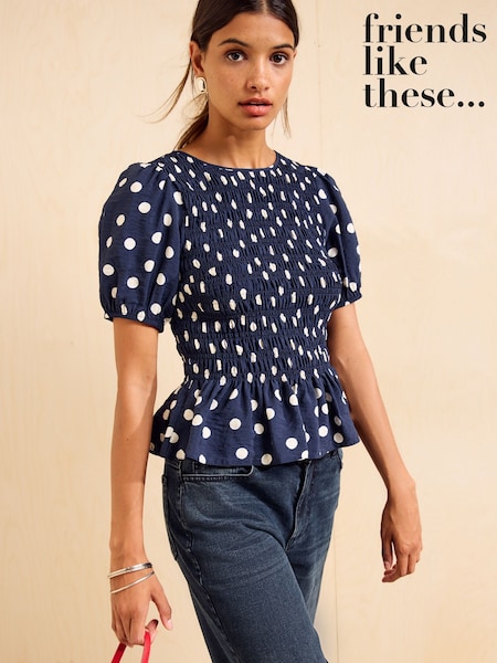 Navy Spot - Friends Like These Short Sleeve Smocked Top