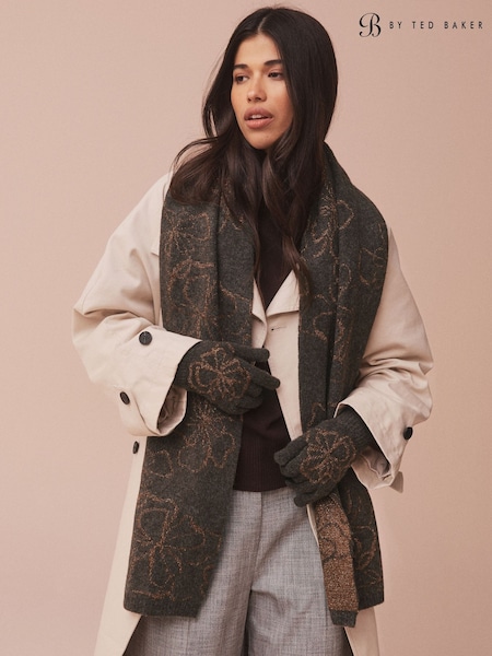 Chocolate Brown - B By Ted Baker Chocolate Brown Jacquard Scarf And Gloves Set