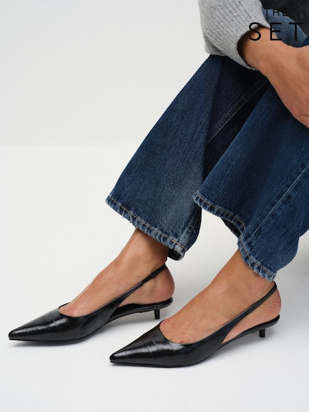 Black - The Set Kitten Heel Slingback Shoes