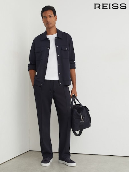 Navy - Regular Reiss Form Sueded Interlock Jersey Straight-leg Joggers