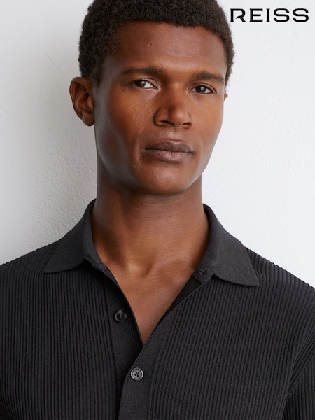 Dark Green - Regular Reiss Admiral Origin Ribbed Half-button Polo