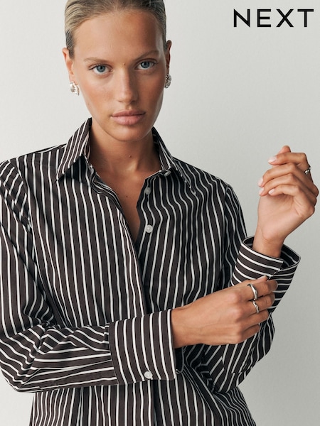 Chocolate Brown Stripe - Fitted Stretch Essential Long Sleeve Shirt