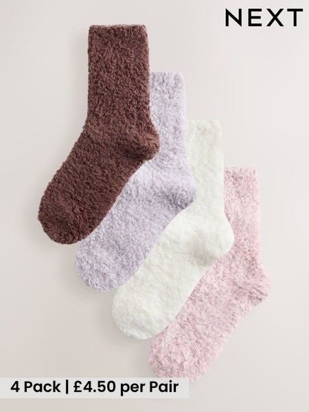 Neutral/Blush Tonal - Teddy Fleece Cosy Socks 4 Pack