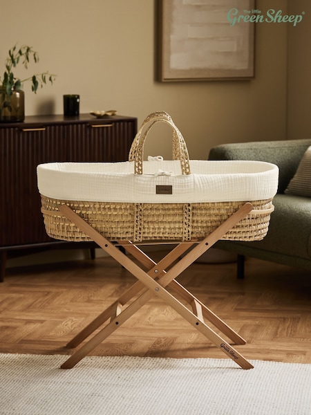 The Little Green Sheep Muslin Moses Basket & Mattress