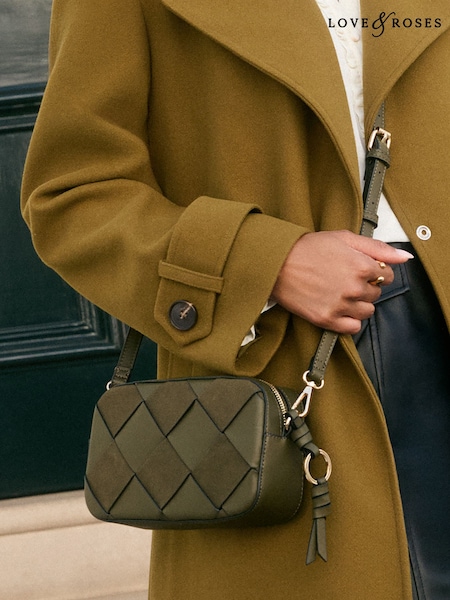 Khaki Green - Love & Roses Woven Crossbody Bag