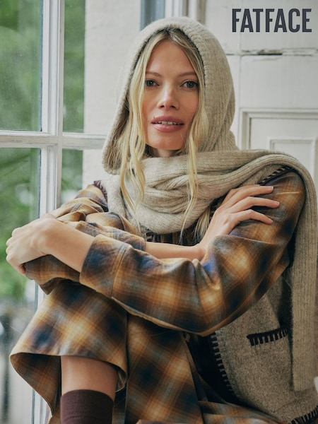 Oatmeal - Fatface Ribbed Hooded Scarf