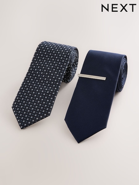 Navy - Regular Textured Ties 2 Pack