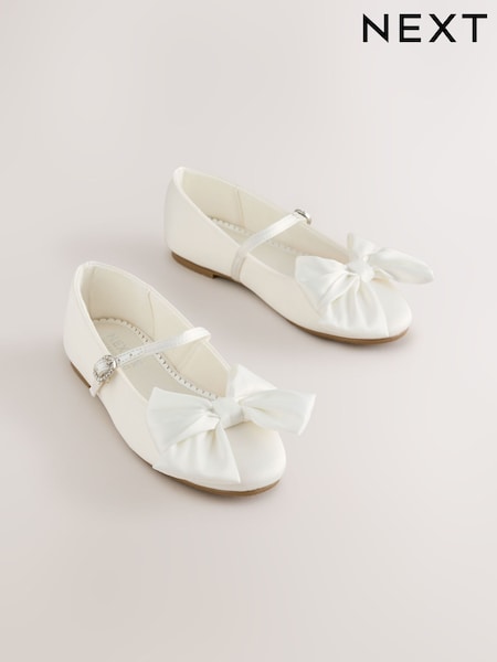White Satin - Occasion Bow Mary Jane Shoes