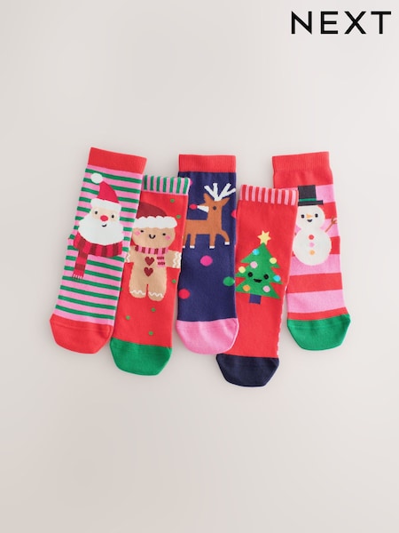 Red, Green and Blue - Cotton Rich Christmas Character Ankle Socks 5 Pack