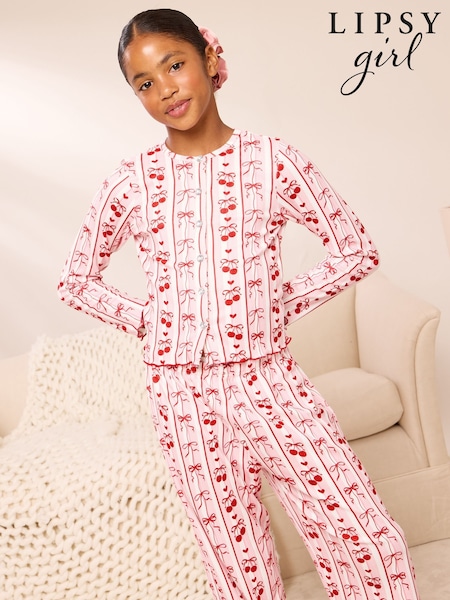Pink - Lipsy Soft Touch Pointelle Lounge Pyjamas Set (5-16yrs)