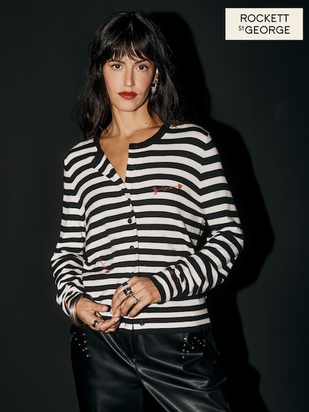 Black/White Stripe - Rockett St George Embroidered Love Arrow Cardigan