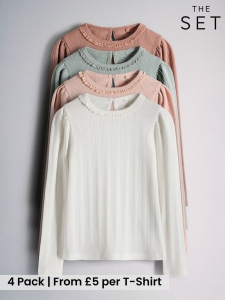 Pink/Green/Cream - The Set 4 Pack Long Sleeve Pointelle T-shirts