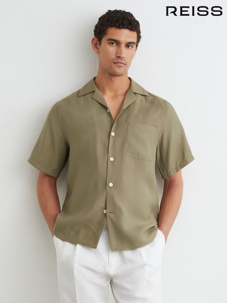 Sage Green - Regular Reiss Cosworth Modal-blend Relaxed Cuban-collar Shirt