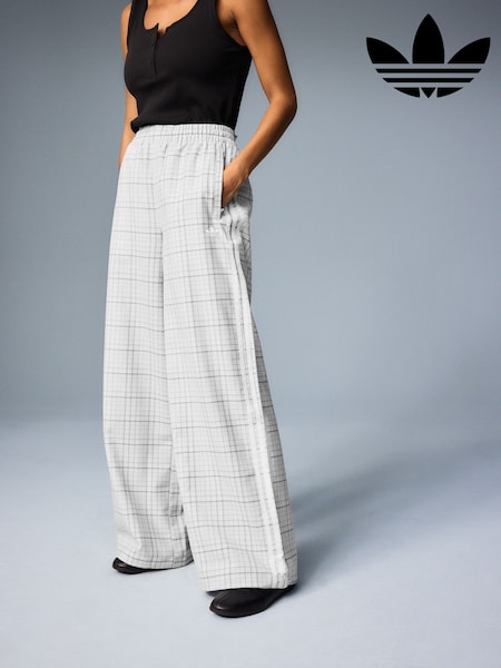 Grey - Adidas Originals Check Loose Wide Leg Trousers