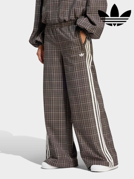 Brown - Adidas Originals Check Loose Wide Leg Trousers