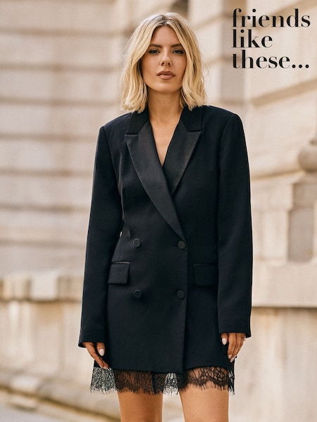 Black - Friends Like These Premium Tuxe Lace Blazer Dress