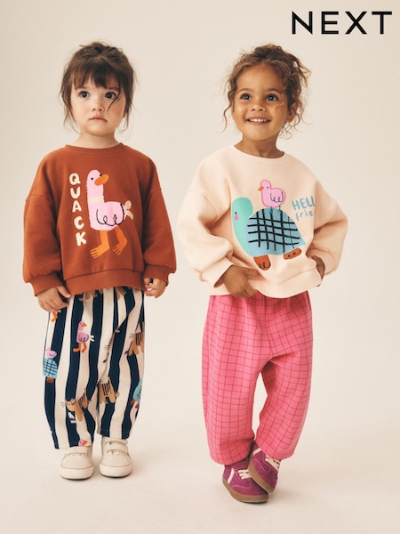 Pink/Ecru Duck Character - Sweatshirt And Barrel Trousers Set 2 Pack (3mths-7yrs)