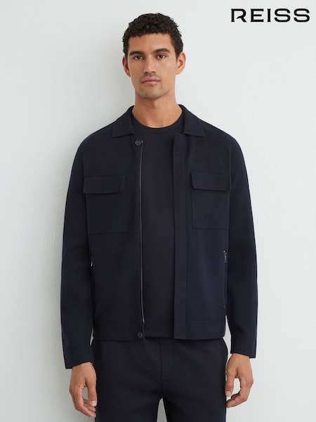 Navy - Regular Reiss Fleetwood Twin-pocket Concealed-placket Knitted Jacket