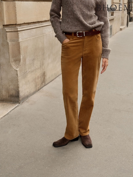 Caramel Brown - Corduroy 5-pocket Straight Trousers