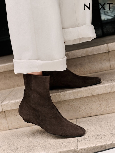 Chocolate Brown - Forever Comfort® Low Wedge Suede Ankle Boots