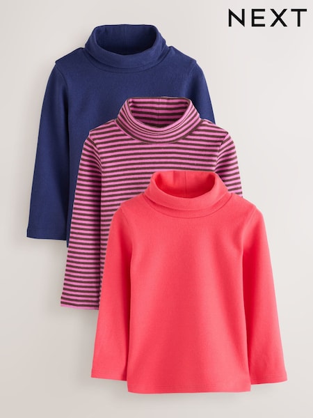 Navy/ Grey/ Purple - Long Sleeve Roll Neck Top 3 Pack (3mths-7yrs)