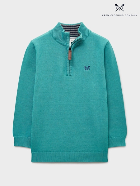 Turquoise Blue - Crew Clothing Classic Cotton Half-zip Jumper