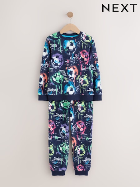 Multi Bright Football Grafitti - Printed Cosy Fleece Pyjamas (3-16yrs)