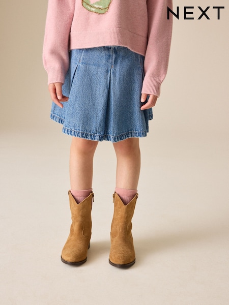 Mid Wash Denim - Pleated Denim Skirt (3-16yrs)