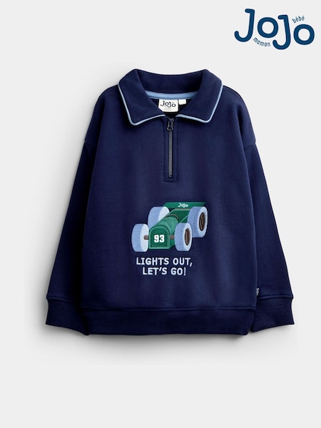 Navy Blue Race Car - Jojo Maman Bébé Appliqué Half Zip Sweatshirt