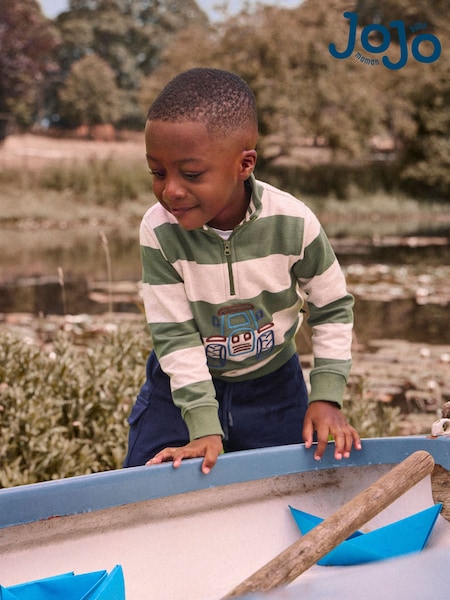 Khaki Green Tractor - Jojo Maman Bébé Embroidered Half Zip Sweatshirt