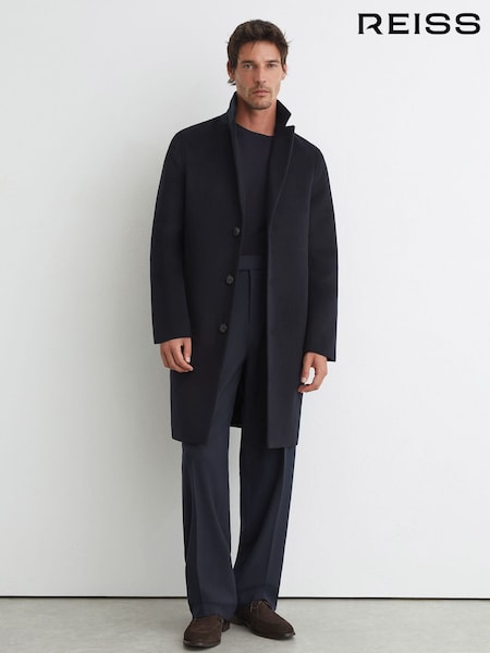 Navy - Regular Reiss Knight Wool-blend Single-breasted Epsom Coat
