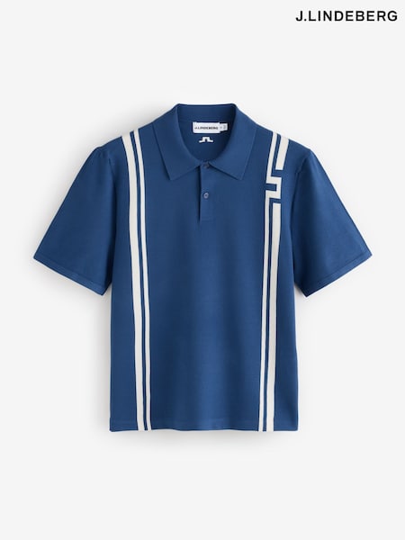 Blue - Regular J.lindeberg Rylan Stripe Knit Golf Polo Shirt