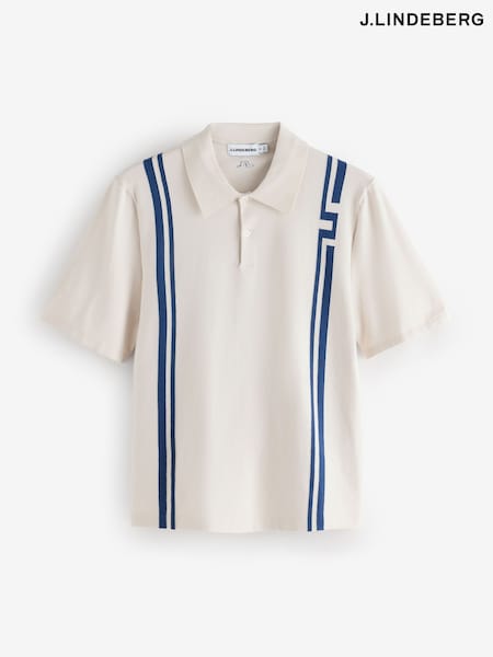 Cream - Regular J.lindeberg Rylan Stripe Knit Golf Polo Shirt