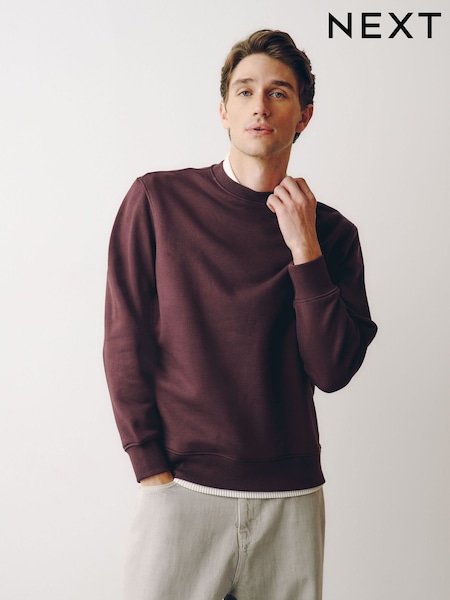 Burgundy Red - Regular Fit Heavyweight Cotton Rich Crew Neck Sweatshirt
