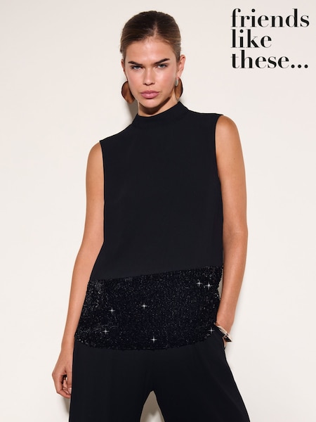 Black - Friends Like These Sequin Hem Sleeveless Top