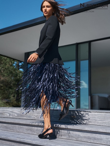 Navy - N. Premium Sequin Fringe Midi Skirt