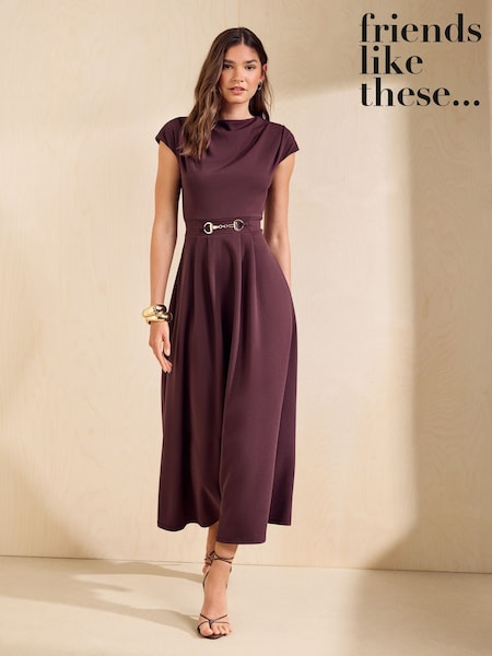 Berry Red - Friends Like These Hardware Detail Workwear Midi Dress