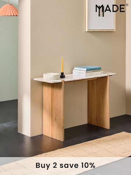 MADE.COM Natural Mango Wood and Real Marble Callen Console Table (G42142) | £549