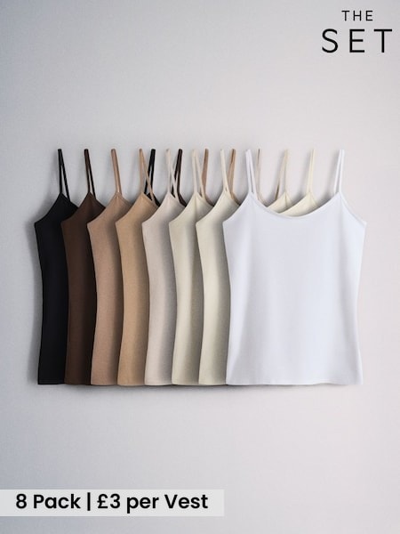 Black/Brown/Neutral/Oat/Cream/White - The Set The Set 8 Pack Cami Vests