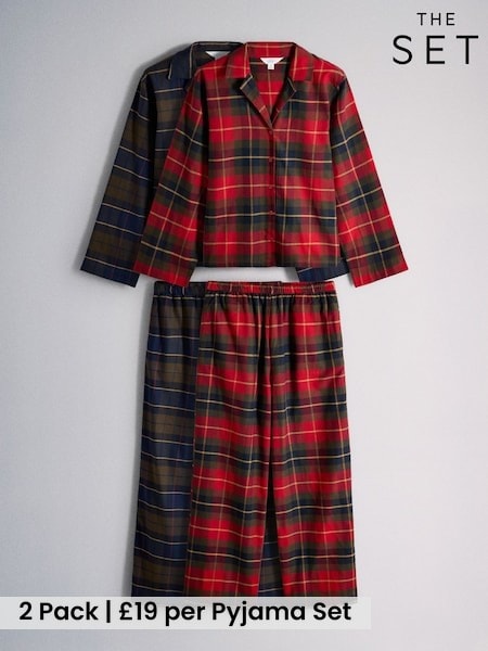 Red Check/Green Check - The Set 2 Pack Flannel Cotton Traditional Pyjamas Set