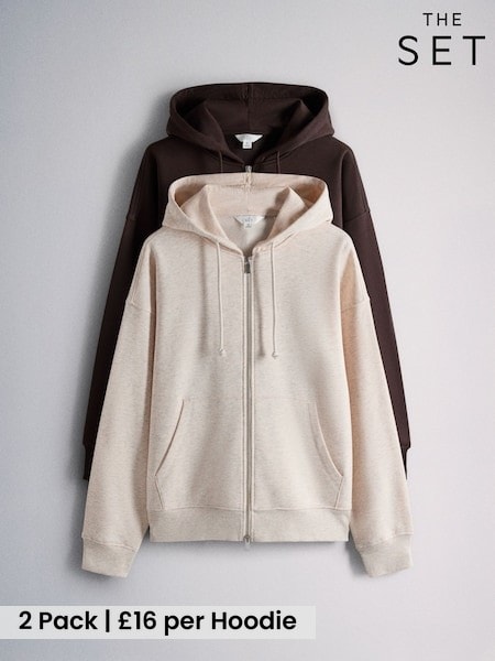 Light Oatmarl/Brown - The Set 2 Pack Zip Through Hoodies